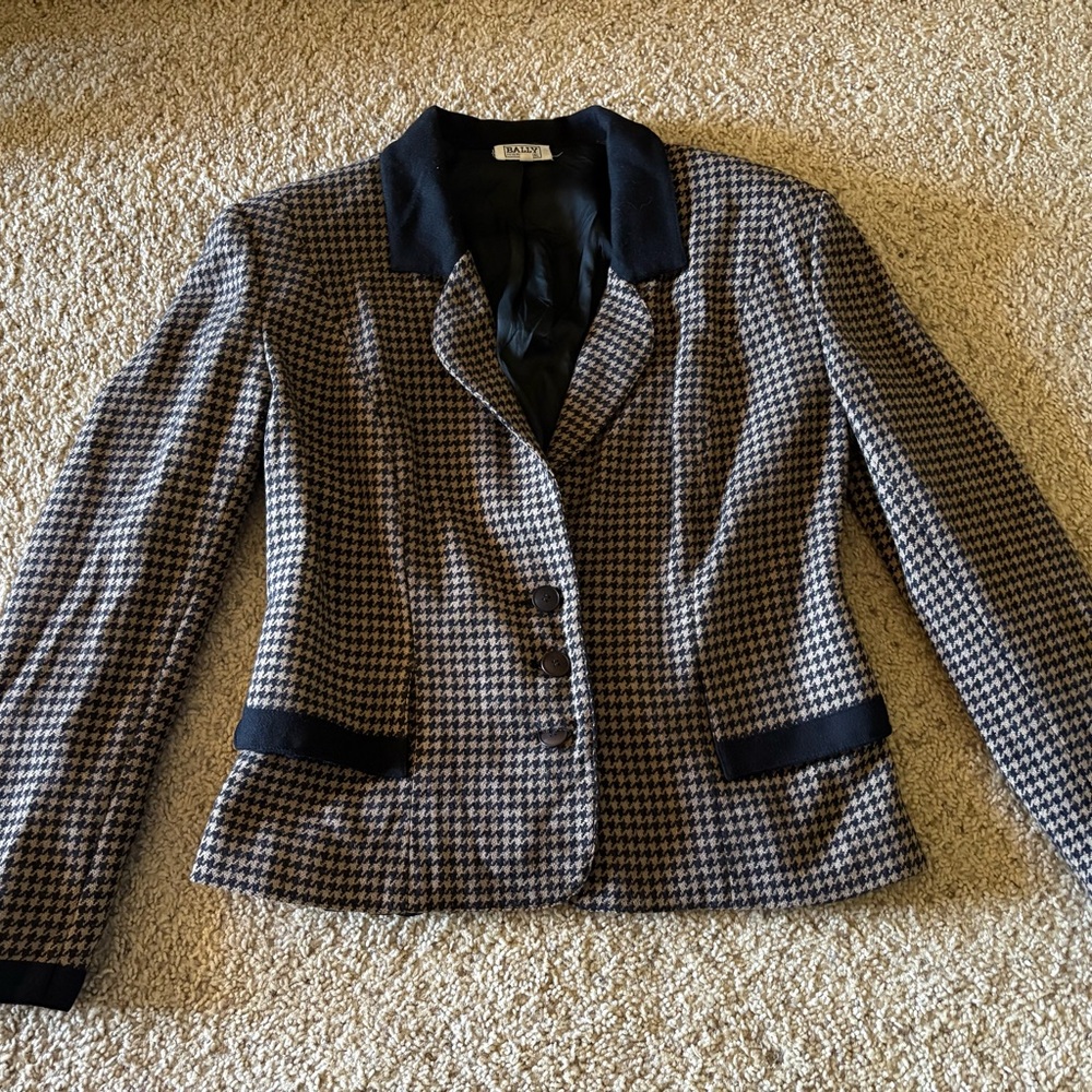 Bally Black and Brown Houndstooth Blazer